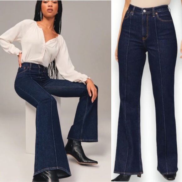 Denim - ABERCROMBIE & FITCH THE VINTAGE FLARE JEANS HIGH RISE FRONT SEAM BELL DENIM 31